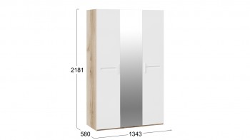 Шкаф комбинированный с 3-мя дверями «Фьюжн» Дуб делано/Белый глянец в Боготоле - bogotol.mebel54.com | фото