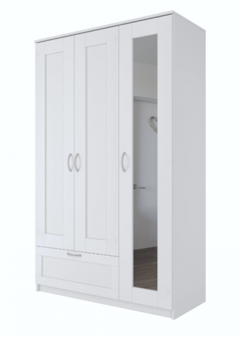 Шкаф трехдверный Сириус с зеркалом и 1 ящиком белый в Боготоле - bogotol.mebel54.com | фото