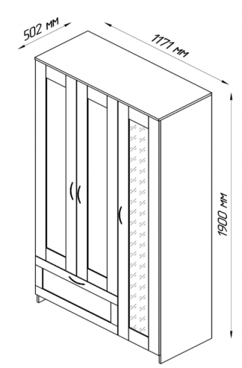 Шкаф трехдверный Сириус с зеркалом и 1 ящиком дуб венге в Боготоле - bogotol.mebel54.com | фото