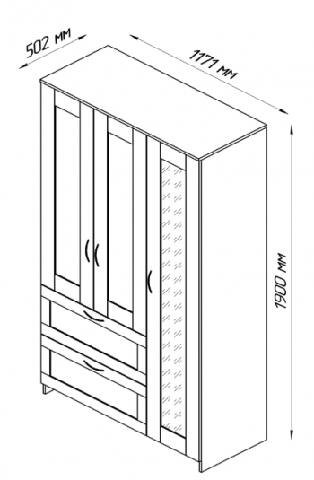 Шкаф трехдверный Сириус с зеркалом и 2 ящиками дуб сонома в Боготоле - bogotol.mebel54.com | фото
