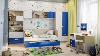 Система хранения над кроватью Скай люкс (Синий/Белый/корпус Клен) в Боготоле - bogotol.mebel54.com | фото